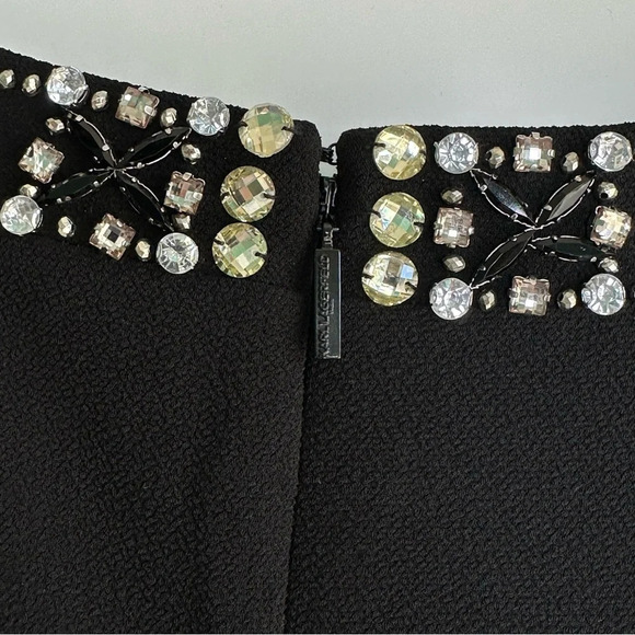 Karl Lagerfeld Paris Black Rhinestone Blouse Top Embellished Crystals Size Large - Picture 8 of 12